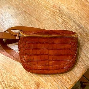 Clare V. Fanny Pack in tan croc leather